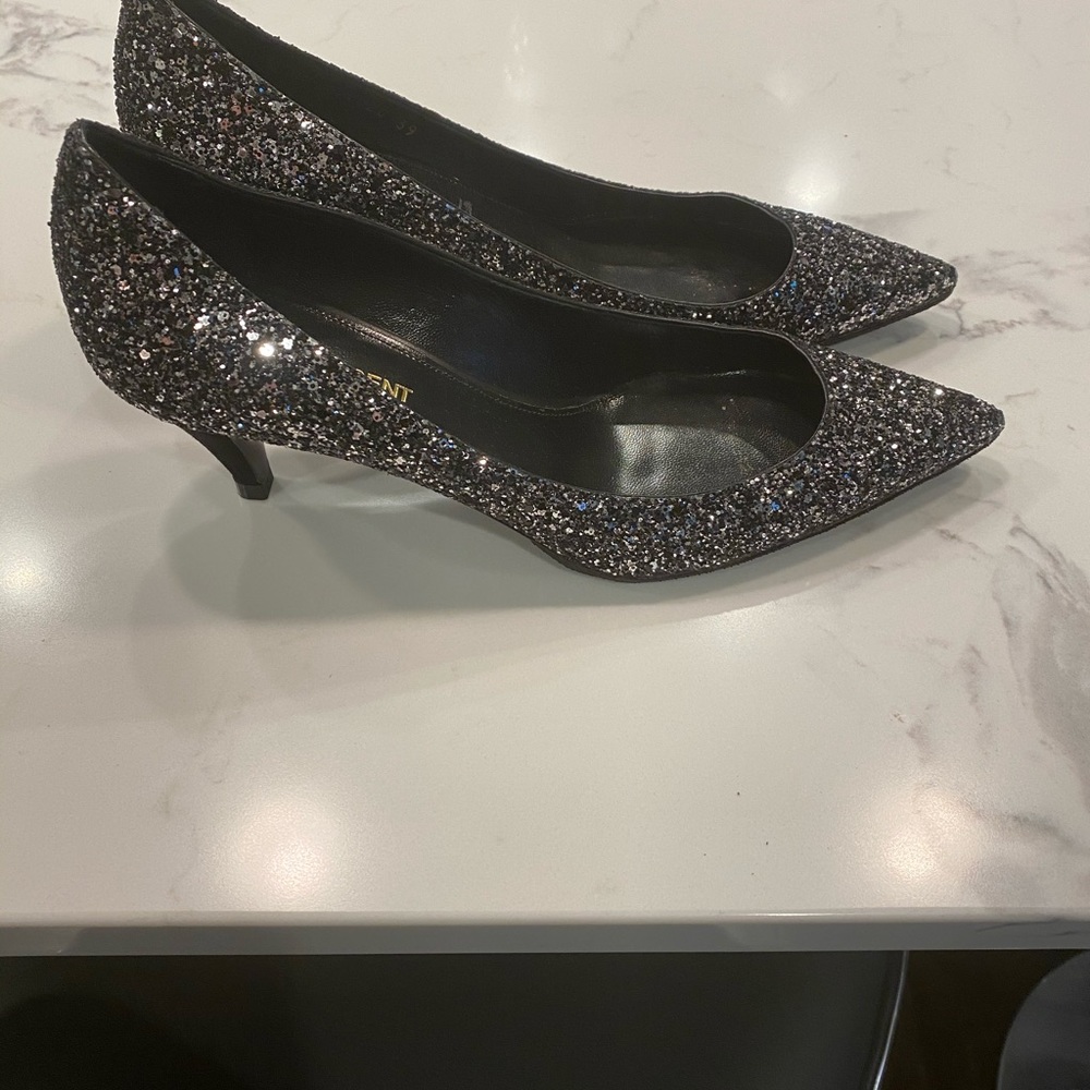 Saint Laurent Charlotte 55 Glitter Kitten Heels